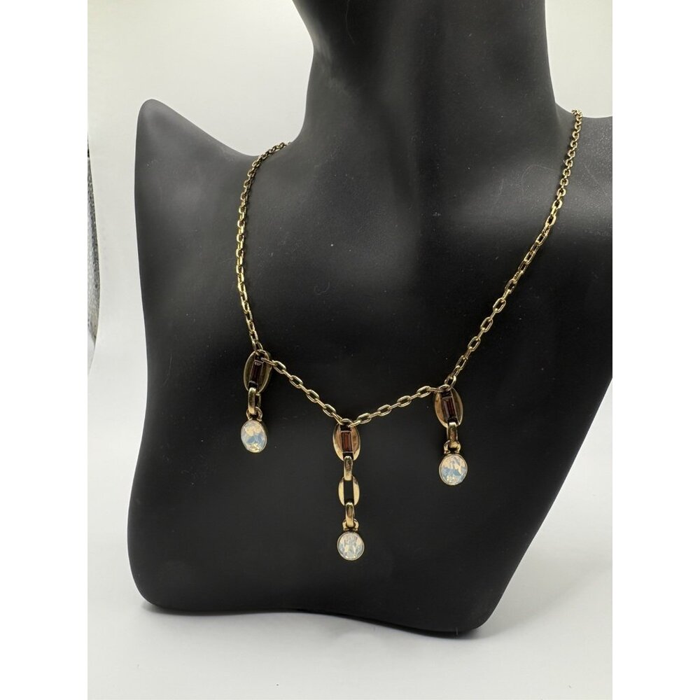 Vintage Givenchy Gold Tone Drop Necklace Opalescent Stones Formal